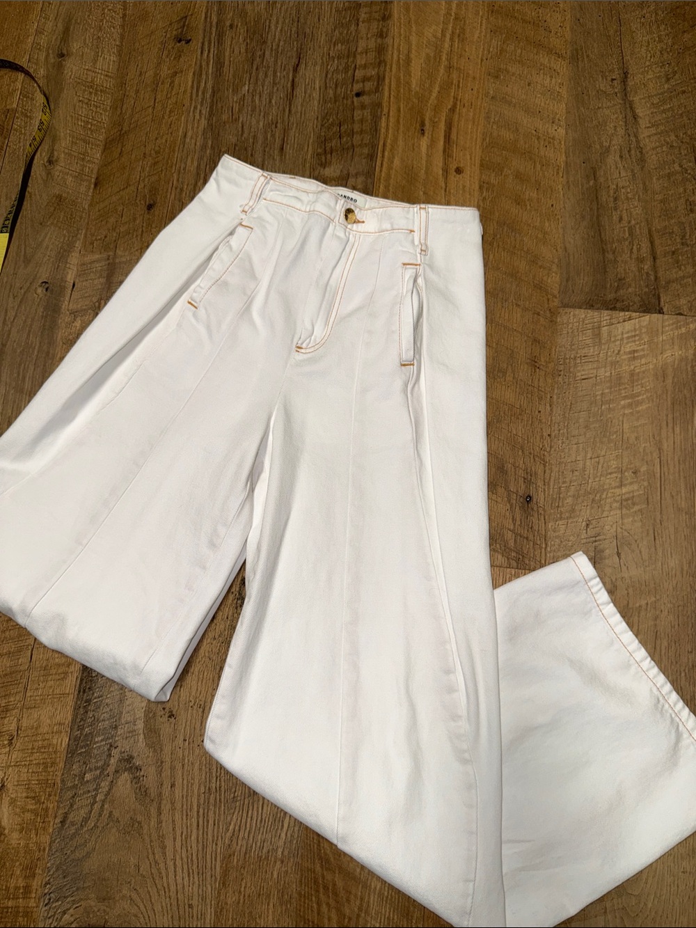 Sandro White High-Waist Pleated Wide-Leg Jeans